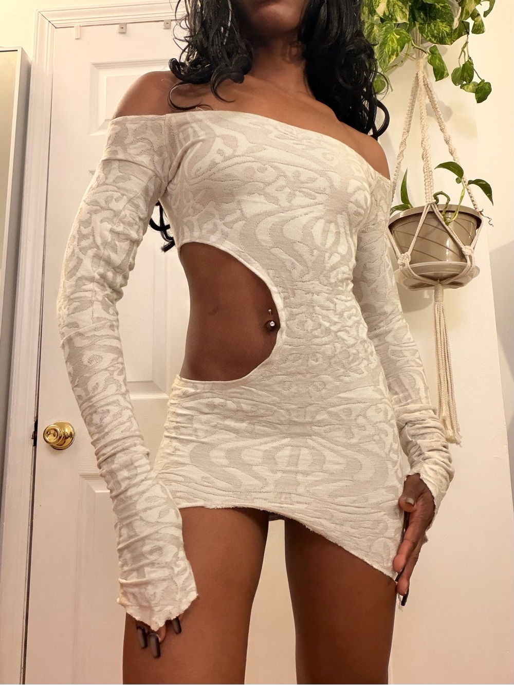 Off-Shoulder White Cutout Bodycon Dress